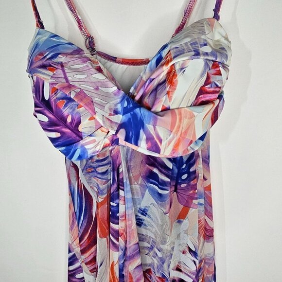 PROFILE by Gottex Size 8 MULTI Sanibel Printed-Overlay Pink One-Piece Swimsuit - Picture 3 of 14